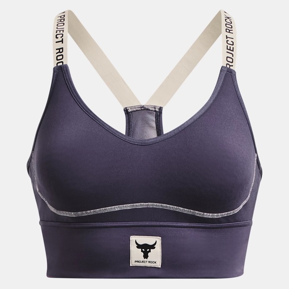 NEW Women's Project Rock Infinity Mid Sports Bra Tempered Steel / Summit White M - Picture 1 of 11